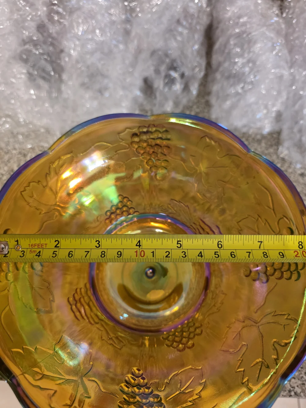 VTG Amber Indiana Glass Carnival Glass Grapes Compote Bowl + 6 Goblets Set